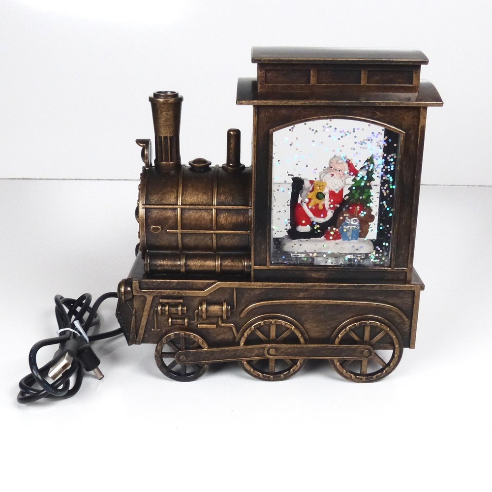 Christmas Train Snow Globe Musical Lighted Santa USB Battery Light Holiday Decor